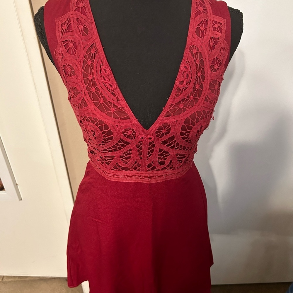 Lulus Red Dress Lace Detail XS